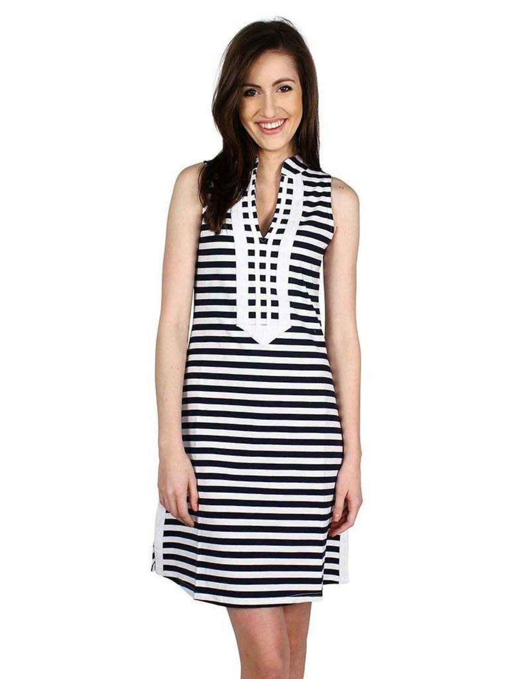 Duffield Lane Navy and White Sleeveless Stripe Shift Dress